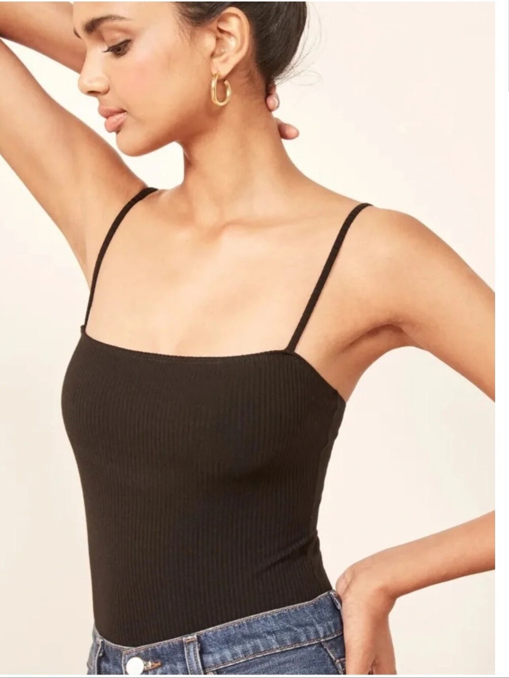 Reformation Jeans Crystal Ribbed Bodysuit Black Sz Small